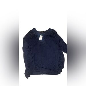 Susan Bitro size 2x boho top with bell sleeves, navy blue NWT